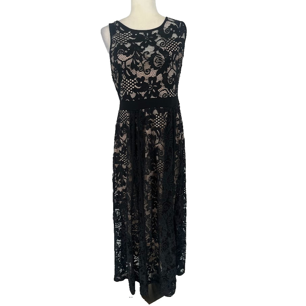 Candalite Evening Gown Dress Petite Large PL‎ Black Lace Maxi Whimsigoth Fairy